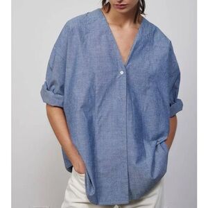 B SIDES Elda Blue Oversized Button-Up Shirt